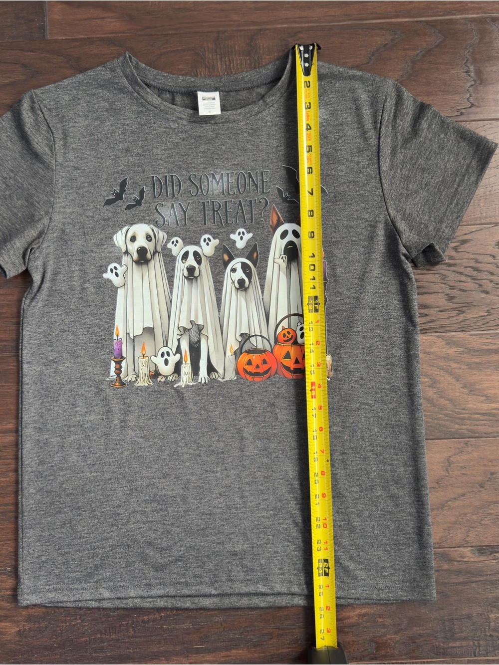 NWOT Halloween TEE Gray Small  'Did Someone Say Treat?'  Ghost Dogs and Pumpkins - Picture 5 of 7